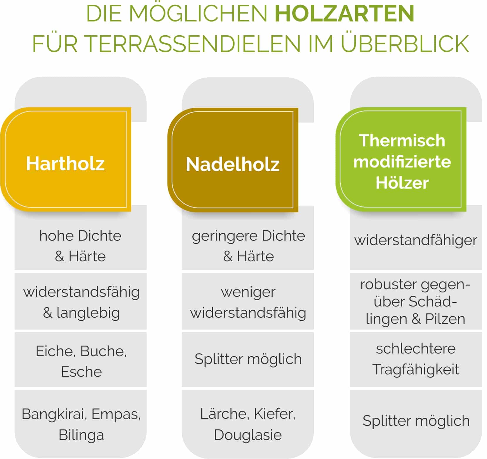 Die möglichen Holzarten für Terrassendielen im Überblick