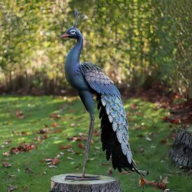 Pfau steht im Garten - Farbige Vogelskulptur aus Metall -...
