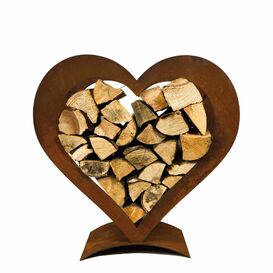 Herzfrmiges Kaminholzregal aus Rost Metall - Holzregal Herz